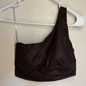 lululemon athletica One-Shoulder Crop Top in Dark Brown